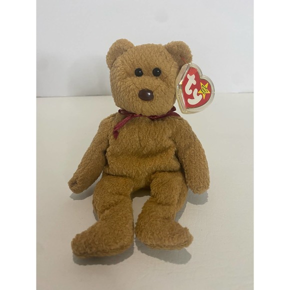TY Beanie Baby Very Rare Curly the Bear with Tag Errors (1993/1996) & Brown Nose - Picture 1 of 9